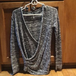 Gray and white free people v neck sweater